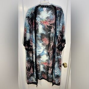 LuLaRoe Womans Medium Chloe Tropical Wrap W/Blk Lace Border
